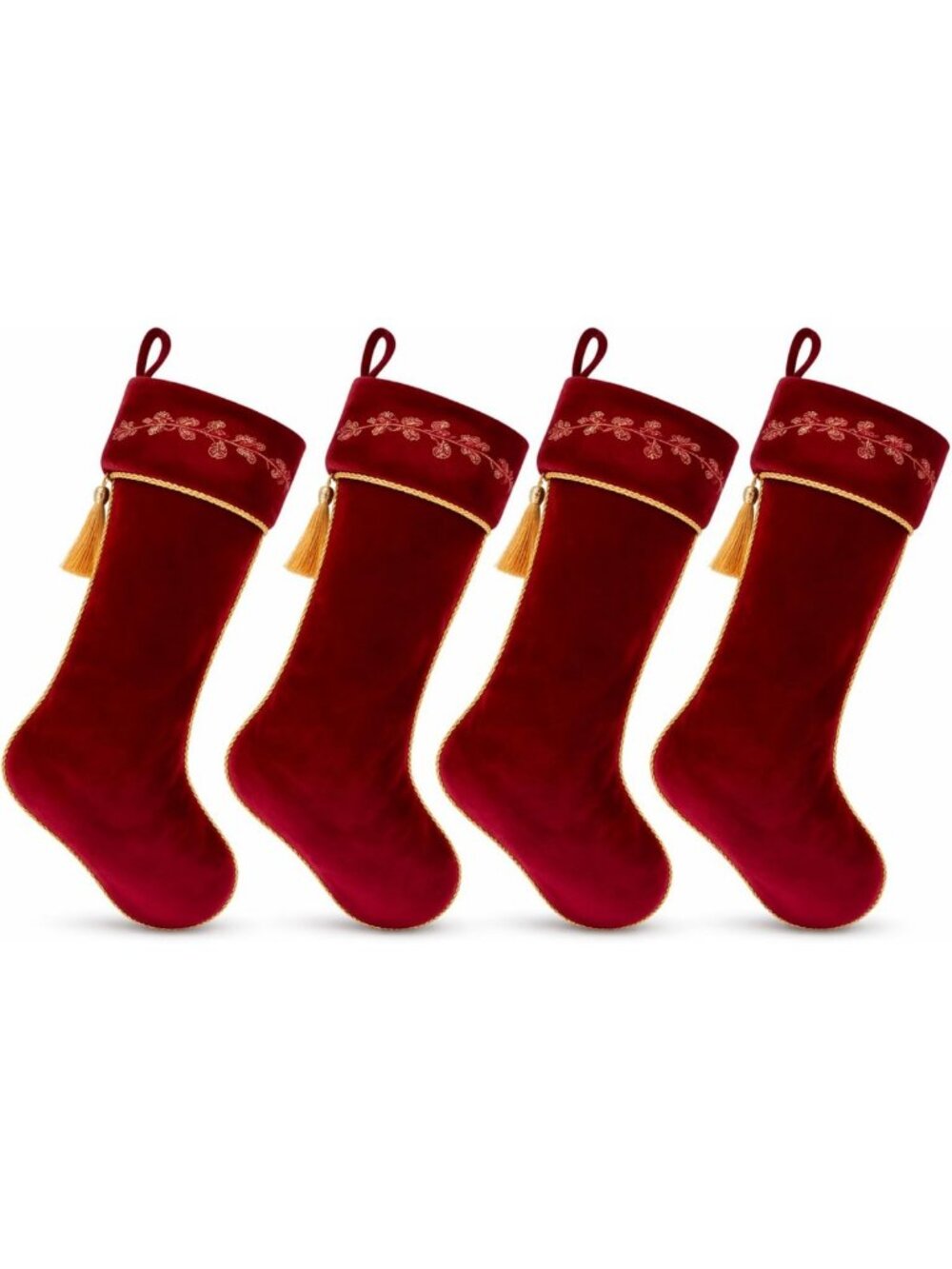 Luxury Velvet Burgundy Christmas Stockings Set - 18" Embroidered with Gold